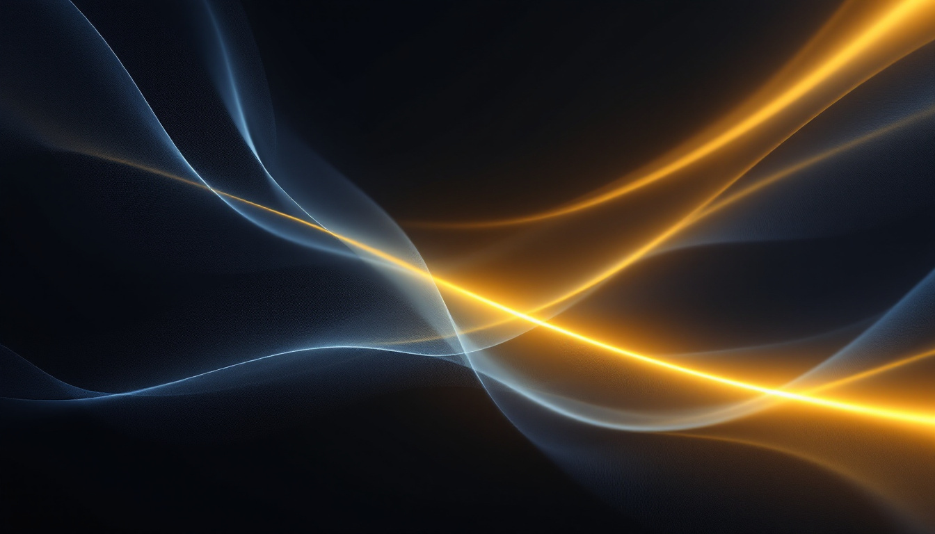 Dozens of faint cool traces of light streaming from the left, braiding together and converging into one bright golden line that continues alone to the right.